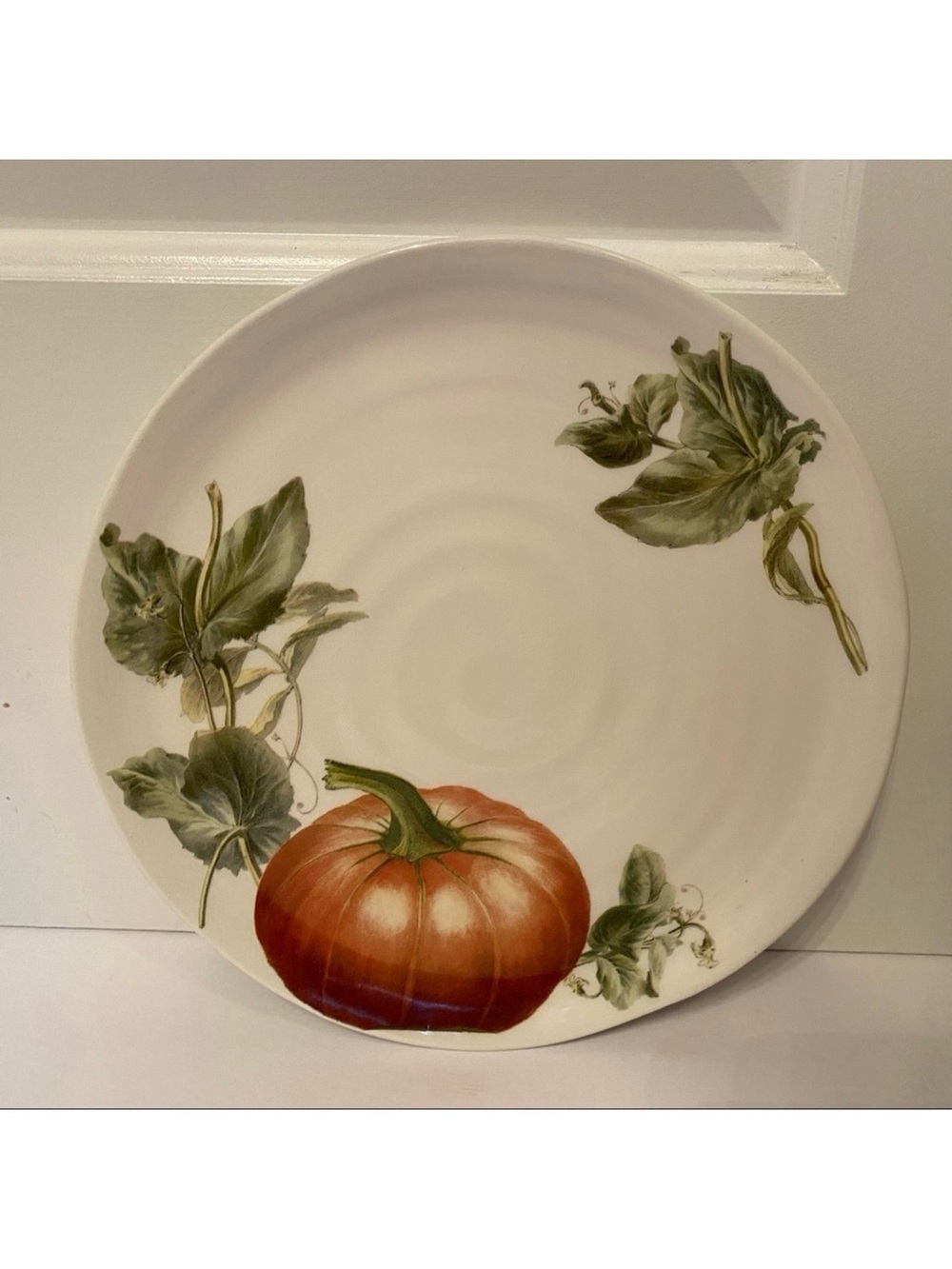 CERAMICA CUORE PLATE PLATTER ITALIAN POTTERY WHITE ORANGE PUMPKIN LEAVES HOME
